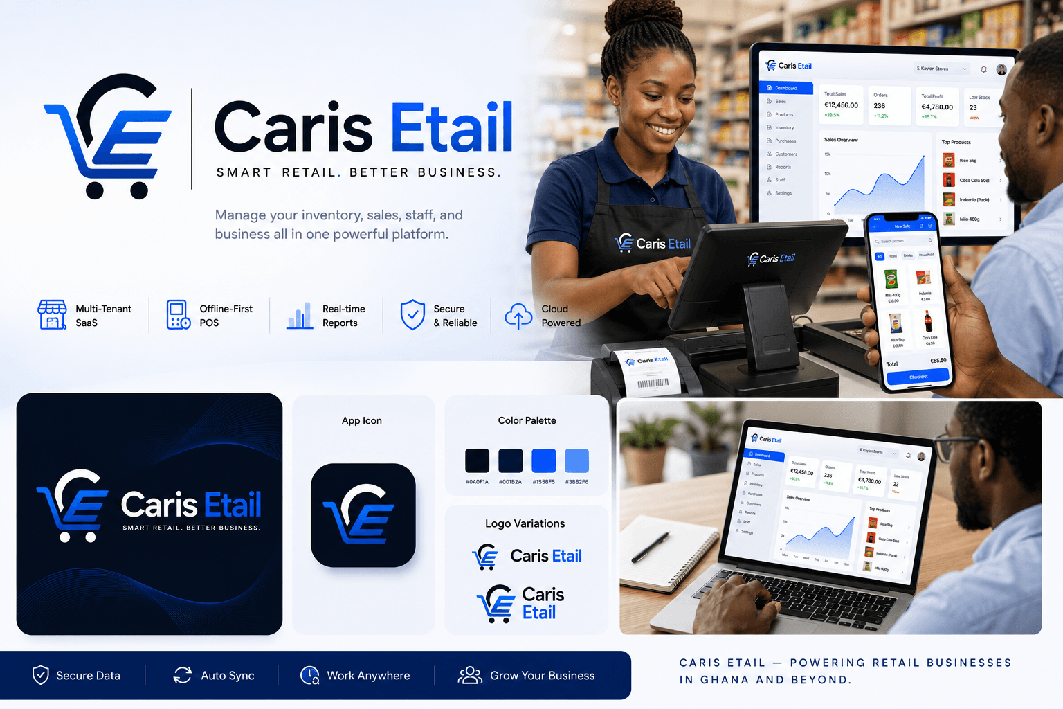 Shop teams using Caris Etail POS, dashboard, and mobile sales tools